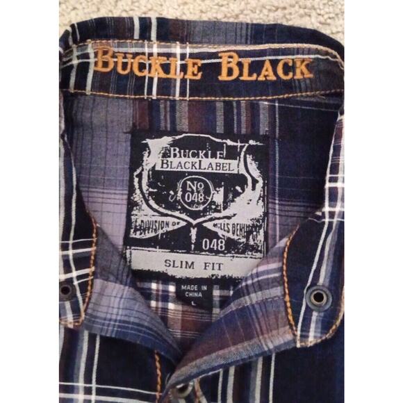 Buckle Black Label Plaid Button Up Long Sleeve Western Shirt Men Large Blue EUC - Picture 2 of 8